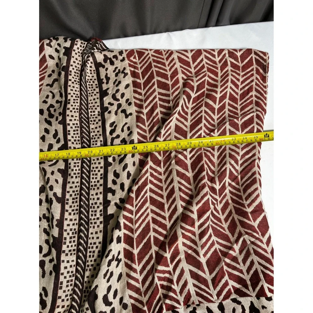 Chicos Womens One Size Animal Print Fringe Ruana Wrap Kimono‎ Cardigan Burgundy
